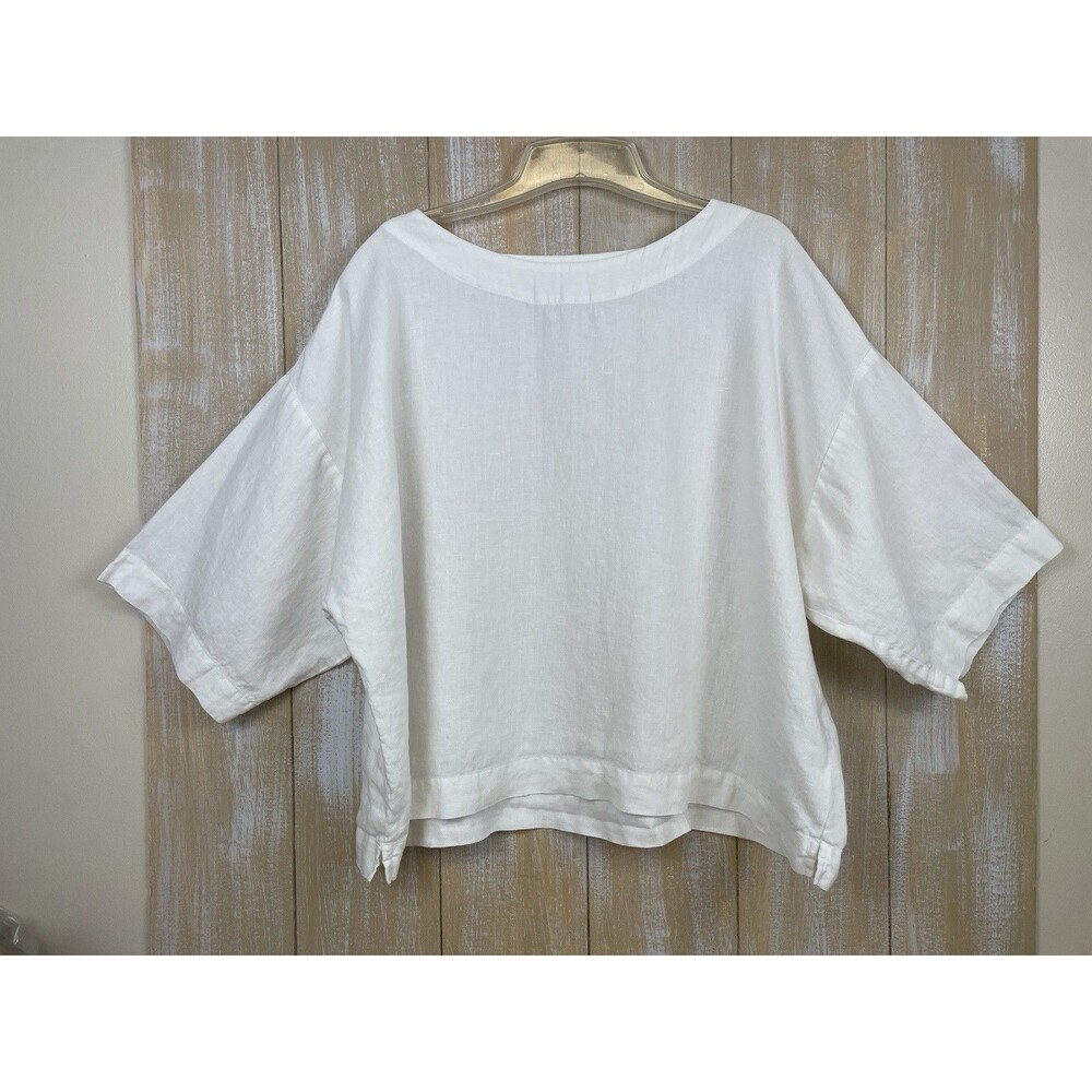 White Women's Linen Boxy Blouse - Classic Relaxed Top